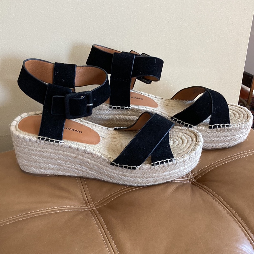 Lucky Brand Espadrille Black Suede 9 wedge platform